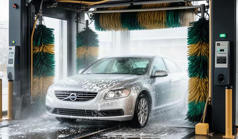 Sedan entering an automatic wash tunnel at a Benalla car wash