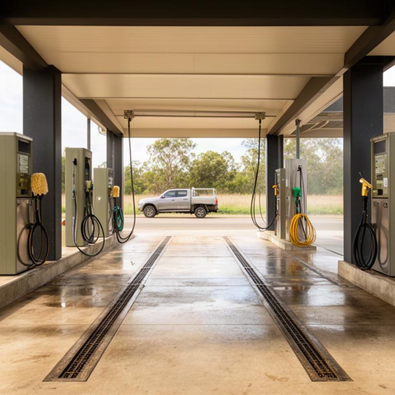 Self-service wash bays at a rural Benalla car wash, with clear space for drivers to work around their vehicles