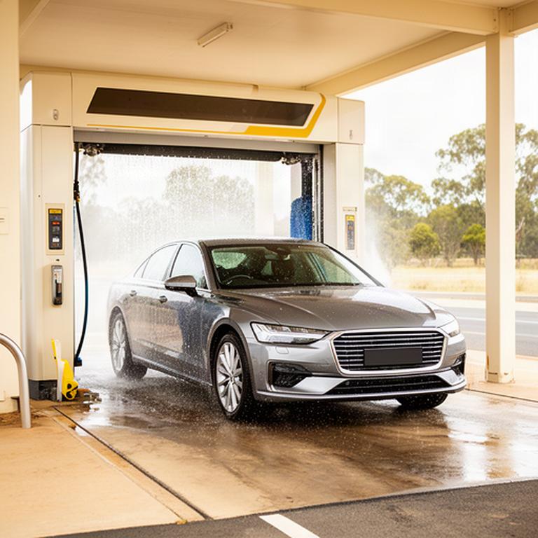 Car entering an automatic wash bay at a roadside car wash near Benalla, Victoria